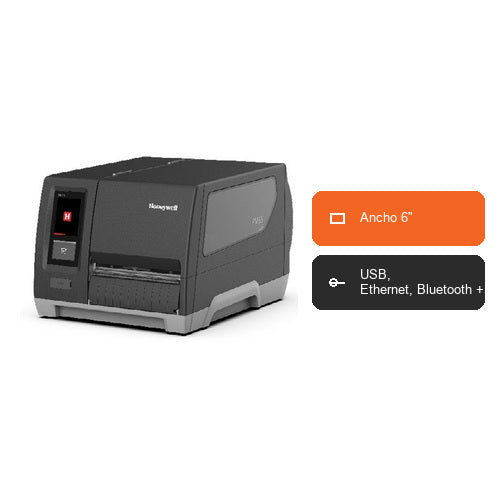 Características de la impresora de etiquetas Honeywell PM65A PM65A00000000310: Ancho 6", USB, Ethernet, Bluetooth +3