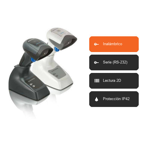 Características del lector de códigos de barras Datalogic QUICKSCAN M negro QBT2131-BK-BTK2: Inalámbrico, Serie (RS-232), Lectura 2D, Protección IP42