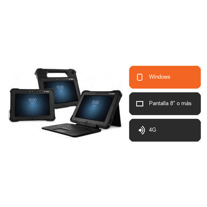 Características del terminal de mano Zebra L10 210301: Windows, Pantalla 8" o más, 4G