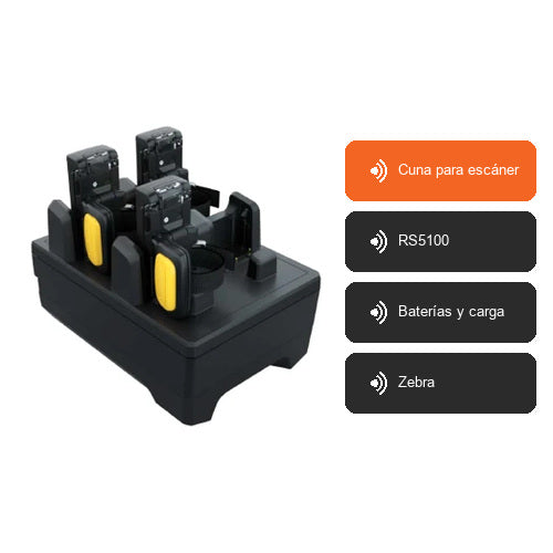 Características de Zebra Cuna para escáner CRD-RS51-4SCHG-01: Cuna para escáner, RS5100, Baterías y carga, Zebra