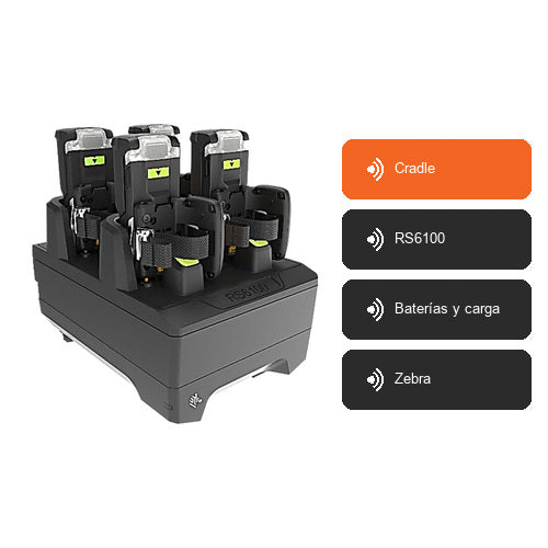 Características de Zebra Cradle CRD-RS61-4SCHG-01: Cradle, RS6100, Baterías y carga, Zebra