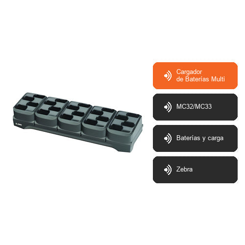 Características de Zebra Cargador de Baterías Multi-Bahía SAC-MC33-20SCHG-01: Cargador de Baterías Multi, MC32/MC33, Baterías y carga, Zebra
