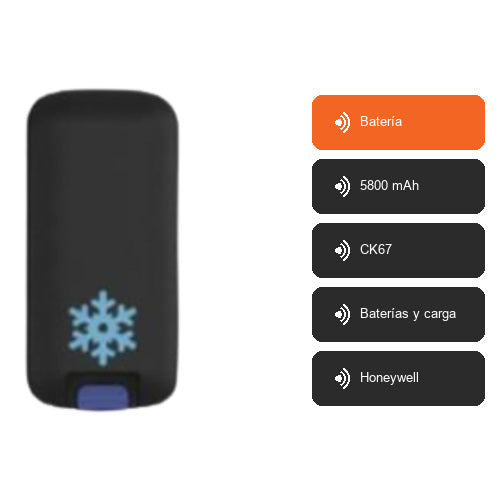 Características de Honeywell Batería CK67-BTCS-001: Batería, 5800 mAh, CK67, Baterías y carga, Honeywell