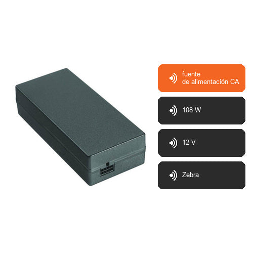 Características de Zebra fuente de alimentación CA PWR-BGA12V108W0WW: fuente de alimentación CA, 108 W, 12 V, Zebra