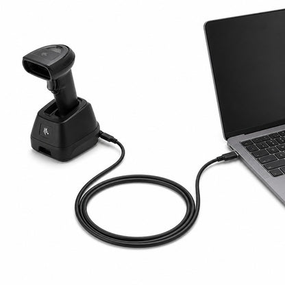 Cable Zebra CBA-U65-S07ZAR conectando una base de escáner a un portátil