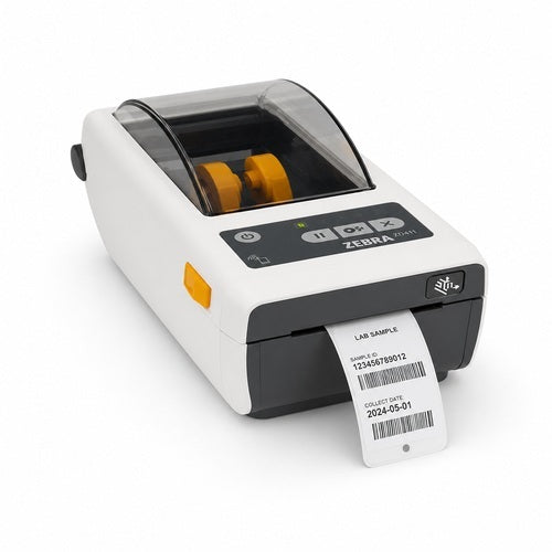 Impresora Zebra ZD411 Healthcare ZD4AH22-D0EX02EZ imprimiendo una etiqueta de laboratorio