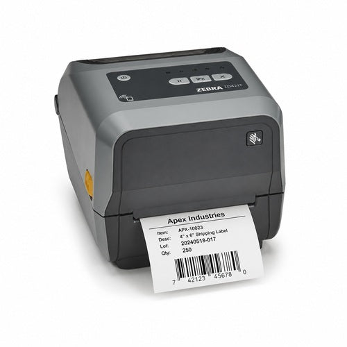 Impresora Zebra ZD421T ZD4A042-30EX02EZ imprimiendo una etiqueta de código de barras