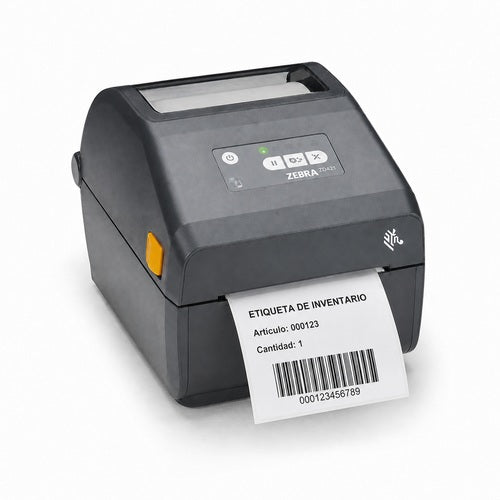 Impresora Zebra ZD421 ZD4A042-C0EX02EZ imprimiendo una etiqueta de inventario