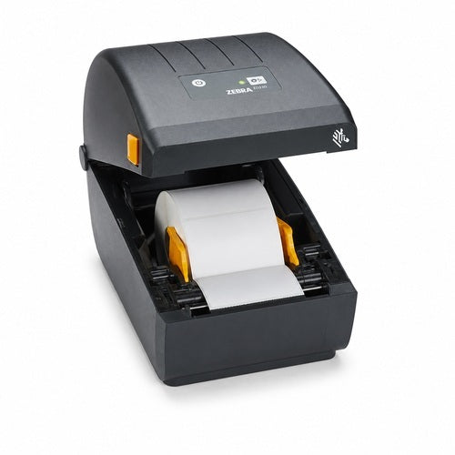 Impresora térmica directa Zebra ZD230 ZD23042-D2EC00EZ abierta con rollo de etiquetas
