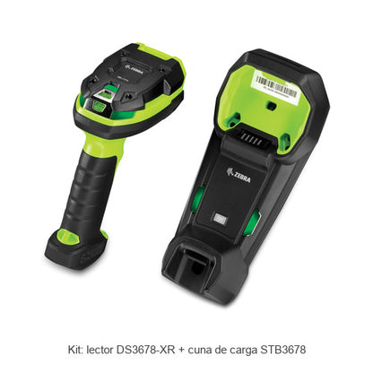 Componentes del kit Zebra DS3678-XR3U42A2SVW: lector de códigos de barras DS3678-XR y cuna de carga STB3678