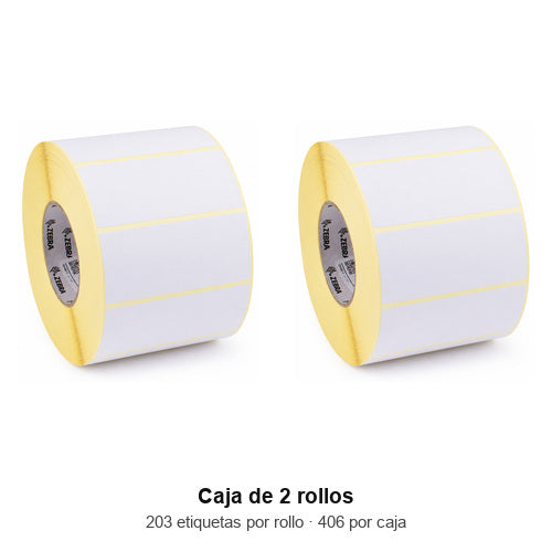 Contenido de la caja de la etiqueta Zebra ZIPRD3017411: 2 rollos de 203 etiquetas, 406 etiquetas en total