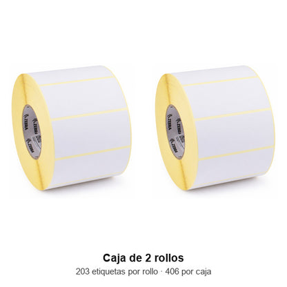 Contenido de la caja de la etiqueta Zebra ZIPRD3017411: 2 rollos de 203 etiquetas, 406 etiquetas en total