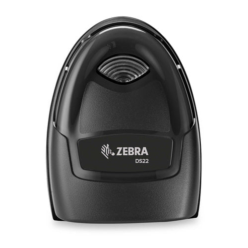 Detalle del lector de códigos de barras Zebra DS2208 negro con su zona de trabajo