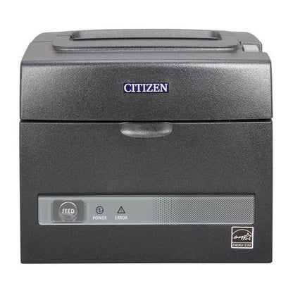 Detalle de la impresora de etiquetas Citizen CT-S310 negro con su zona de trabajo