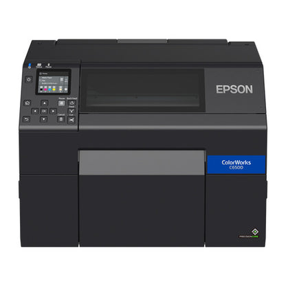 Detalle de la impresora de etiquetas Epson C6500AE con su zona de trabajo