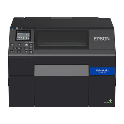 Detalle de la impresora de etiquetas Epson C6500AE con su zona de trabajo