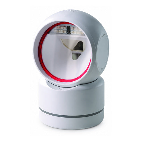 Detalle del lector de códigos de barras Honeywell HF680 con su zona de trabajo