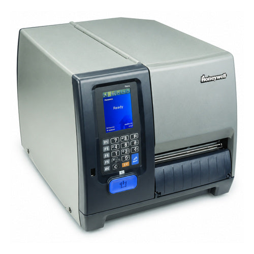 Detalle de la impresora de etiquetas Honeywell PM43CA con su zona de trabajo