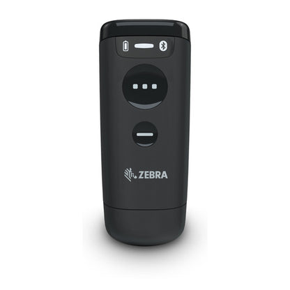 Detalle del lector de códigos de barras Zebra CS6080 negro con su zona de trabajo