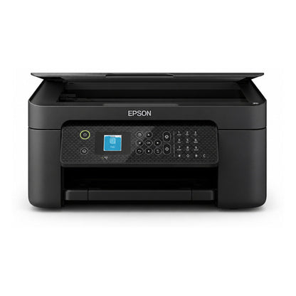 Detalle de la impresora de etiquetas Epson WF-2910DWF con su zona de trabajo
