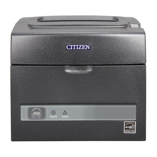 Detalle de la impresora de etiquetas Citizen CT-S310 negro con su zona de trabajo