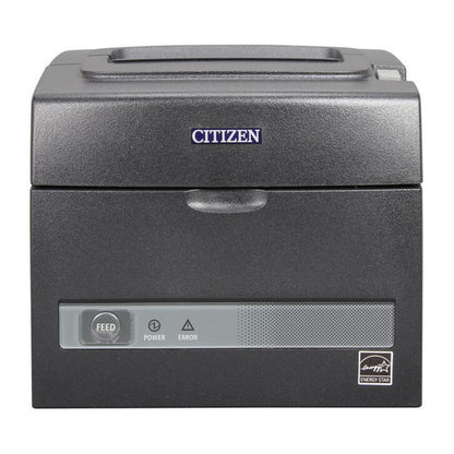 Detalle de la impresora de etiquetas Citizen CT-S310 negro con su zona de trabajo