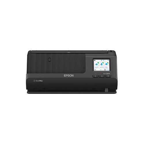 Detalle del lector de códigos de barras Epson ES-C380W con su zona de trabajo