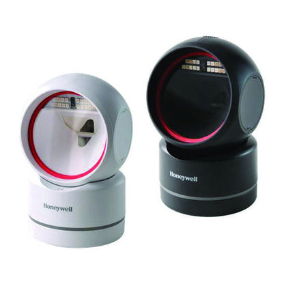 Detalle del lector de códigos de barras Honeywell HF680 negro con su zona de trabajo