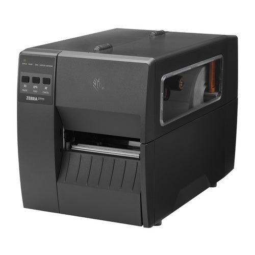 Detalle de la impresora de etiquetas Zebra ZT111 con su zona de trabajo