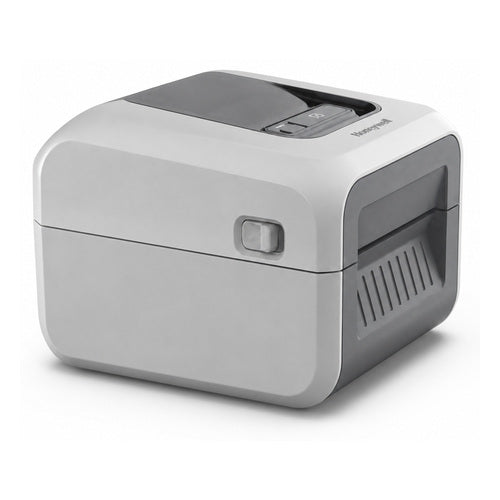 Detalle de la impresora de etiquetas Honeywell PC41E con su zona de trabajo