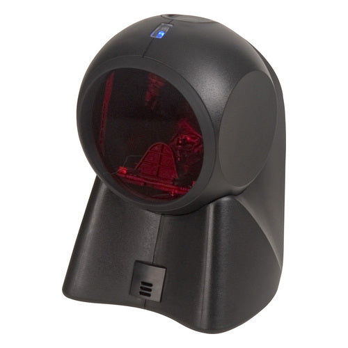 Detalle del lector de códigos de barras Honeywell MS7120 negro con su zona de trabajo