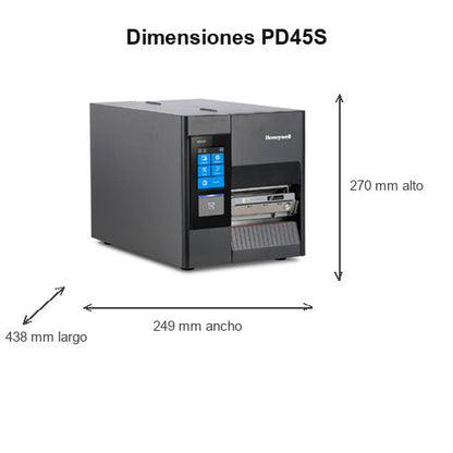 Detalle de la impresora de etiquetas Honeywell PD45S con su zona de trabajo