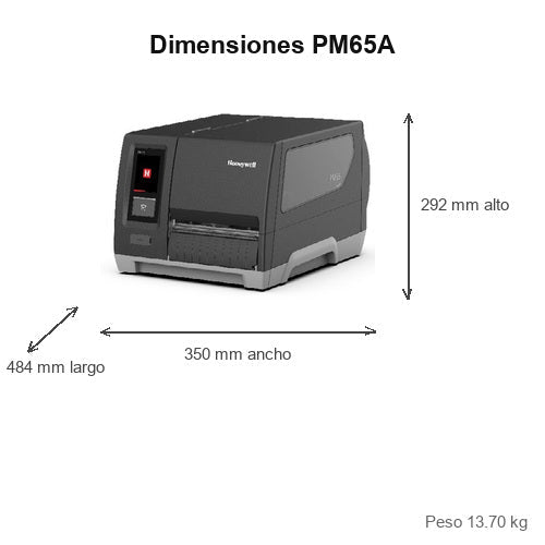 Detalle de la impresora de etiquetas Honeywell PM65A con su zona de trabajo