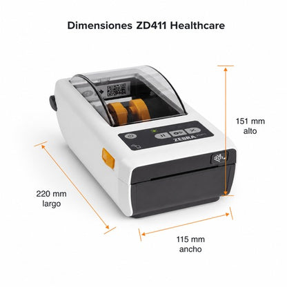 Medidas de la Zebra ZD411 Healthcare ZD4AH22-D0EE00EZ: 220 x 115 x 151 mm