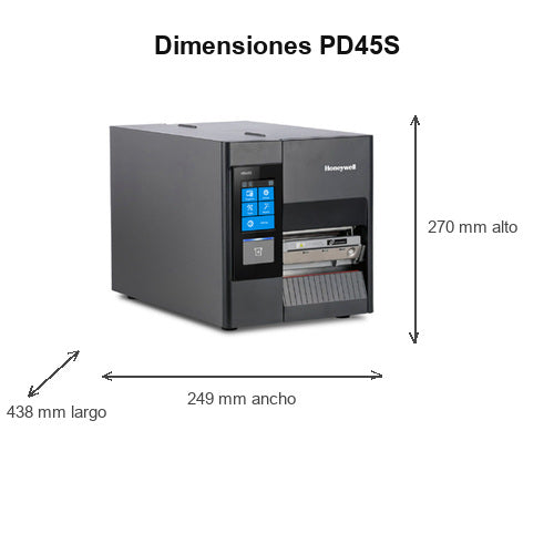 Detalle de la impresora de etiquetas Honeywell PD45S con su zona de trabajo
