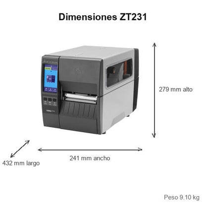 Detalle de la impresora de etiquetas Zebra ZT231 con su zona de trabajo