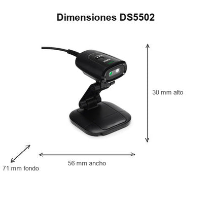 Dimensiones del lector de códigos de barras Zebra DS5502 negro DS5502-SR4US70MAZW: 30 mm de alto, 56 mm de ancho, 71 mm de fondo