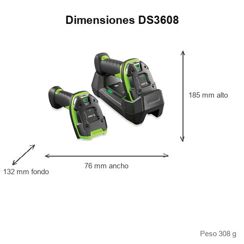 Detalle del lector de códigos de barras Zebra DS3608 con su zona de trabajo