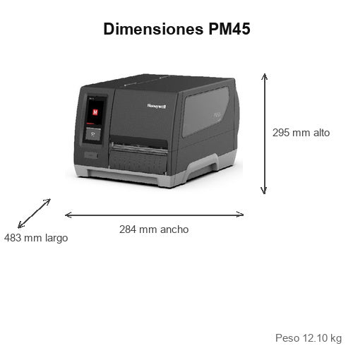 Detalle de la impresora de etiquetas Honeywell PM45 con su zona de trabajo