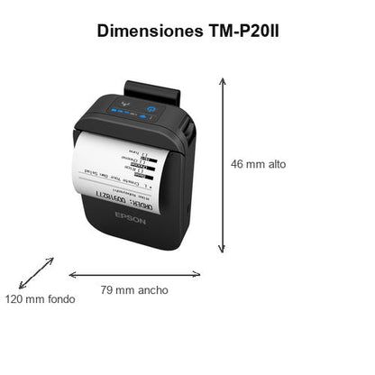 Dimensiones de la impresora de etiquetas Epson TM-P20II negro C31CJ99101: 79 mm de ancho, 120 mm de fondo, 46 mm de alto