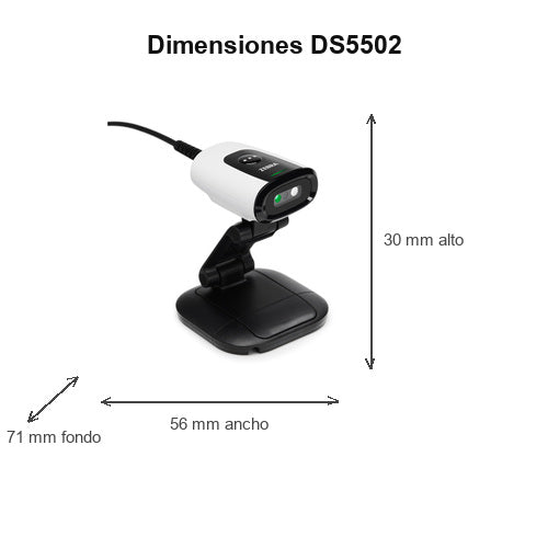 Dimensiones del lector de códigos de barras Zebra DS5502 DS5502-SR40004ZZWW: 30 mm de alto, 56 mm de ancho, 71 mm de fondo