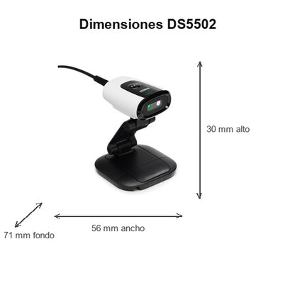 Dimensiones del lector de códigos de barras Zebra DS5502 DS5502-SR40004ZZWW: 30 mm de alto, 56 mm de ancho, 71 mm de fondo