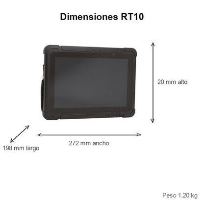 Dimensiones del terminal de mano Honeywell RT10 RT10A-L0N-17C12S0E: 272 mm de ancho, 198 mm de largo, 20 mm de alto, peso 1.20 kg