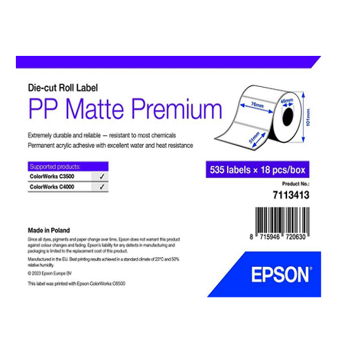 Epson Etiqueta multipropósito - PP mate preimpresa troquelada en rollo 76x51 mm - SKU: 7113413