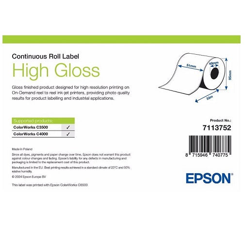 Etiqueta Epson High Gloss en rollo continuo. PROJIT, distribuidor de electrónica y sus consumibles.