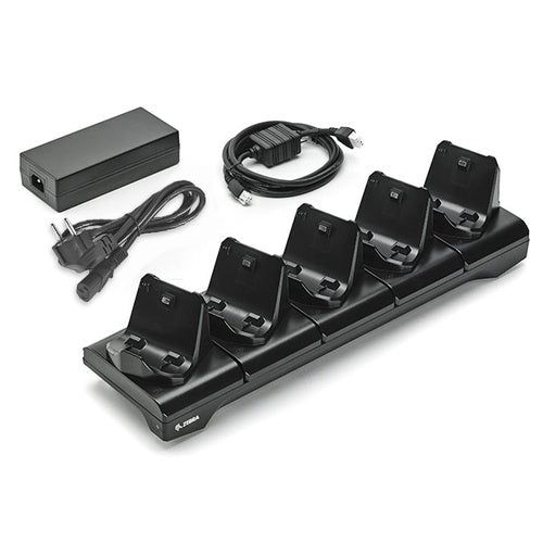 Zebra Cuna - SOPORTE DE IMPRESIÓN DE 5 RANURAS PSU+EU CABLE PARA LA SERIE ZQ300 - SKU:CRD-MPM-5SCHGEU1-01