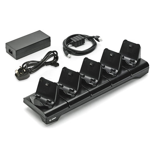 Zebra Cuna - SOPORTE DE IMPRESIÓN DE 5 RANURAS PSU+CABLE UK PARA LA SERIE ZQ300 - SKU:CRD-MPM-5SCHGUK1-01