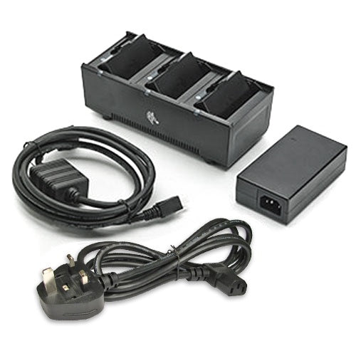 Zebra Cargador de baterías de varios compartimentos - Cargador 3 ranuras con fuente PSU y cable UK - SKU: SAC-MPM-3BCHGUK1-01