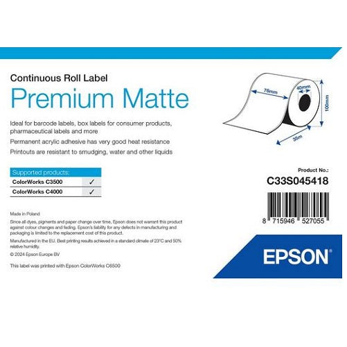 Etiqueta Epson Premium Matte en rollo continuo. PROJIT, tienda de electrónica y sus consumibles.
