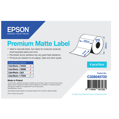 Vista lateral etiquetas troqueladas Epson 102×51mm C33S045722